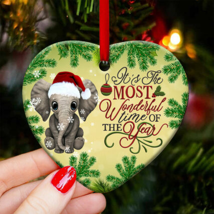 Elephant The Most Wonderful Time Of The Year - Heart Ornament - Owl Ohh - Owl Ohh