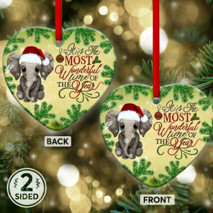 Elephant The Most Wonderful Time Of The Year - Heart Ornament - Owl Ohh - Owl Ohh