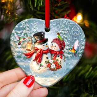 Hummingbird Snowman Couple Style - Heart Ornament - Owl Ohh - Owl Ohh