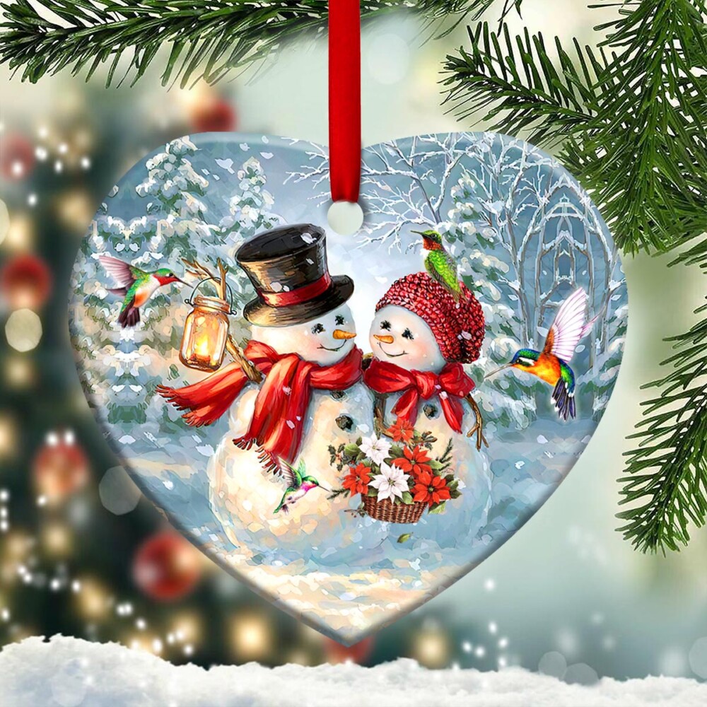 Hummingbird Snowman Couple Style - Heart Ornament - Owl Ohh - Owl Ohh