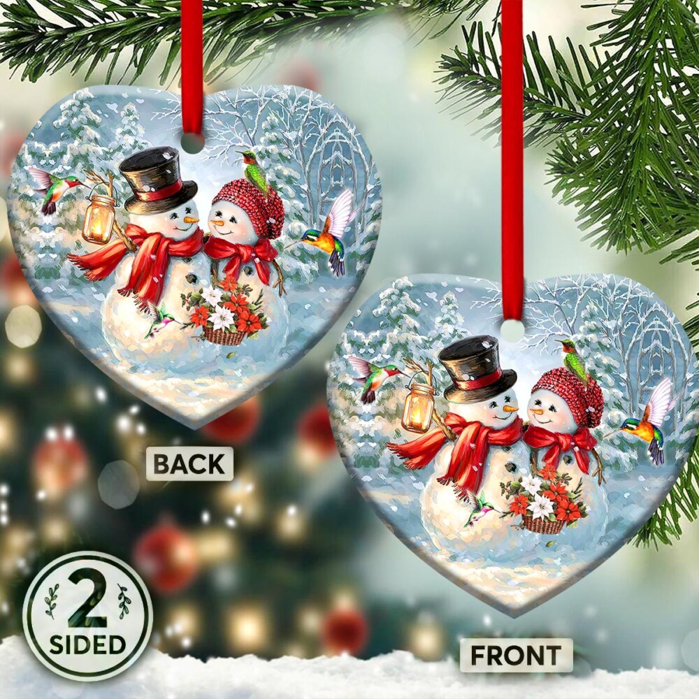 Hummingbird Snowman Couple Style - Heart Ornament - Owl Ohh - Owl Ohh