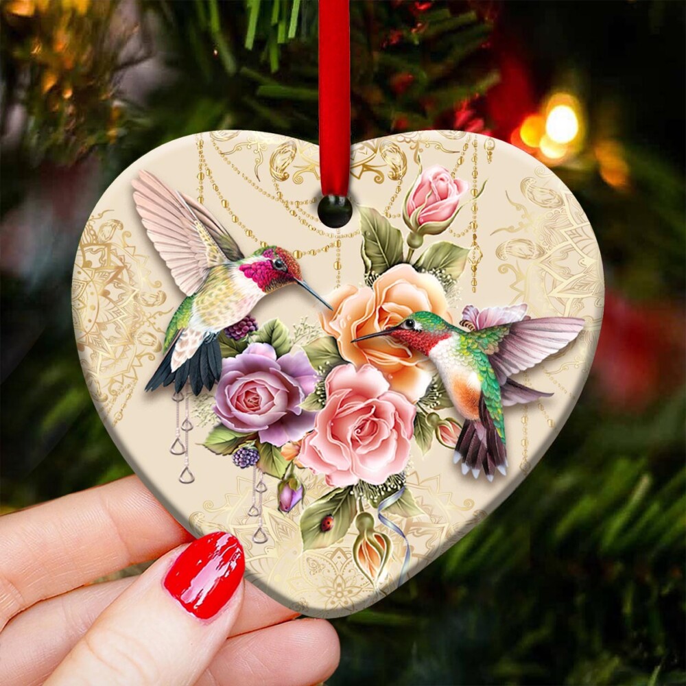 Hummingbird Flower Mandala Beautiful - Heart Ornament - Owl Ohh - Owl Ohh