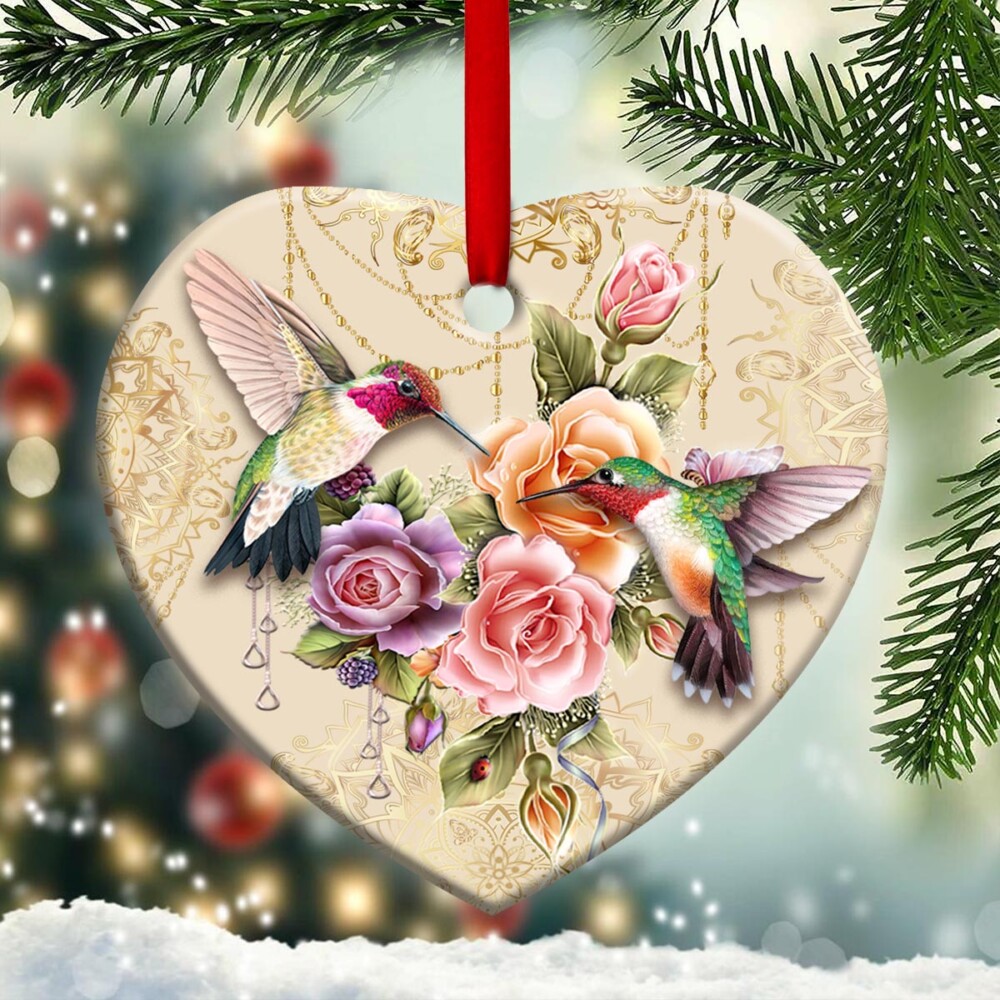Hummingbird Flower Mandala Beautiful - Heart Ornament - Owl Ohh - Owl Ohh