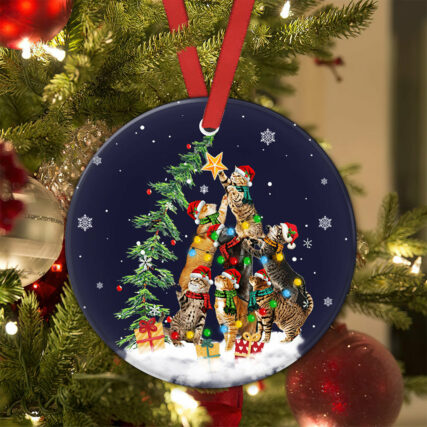 Cat Christmas Love Tree - Circle Ornament - Owl Ohh - Owl Ohh