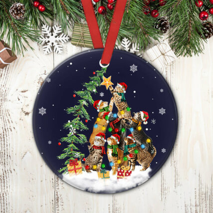 Cat Christmas Tree Style - Circle Ornament - Owl Ohh - Owl Ohh