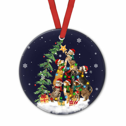 Cat Christmas Tree Style - Circle Ornament - Owl Ohh - Owl Ohh