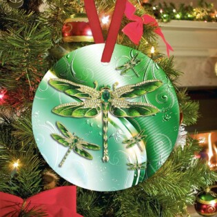Dragonfly Emerald Green Style - Circle Ornament - Owl Ohh - Owl Ohh