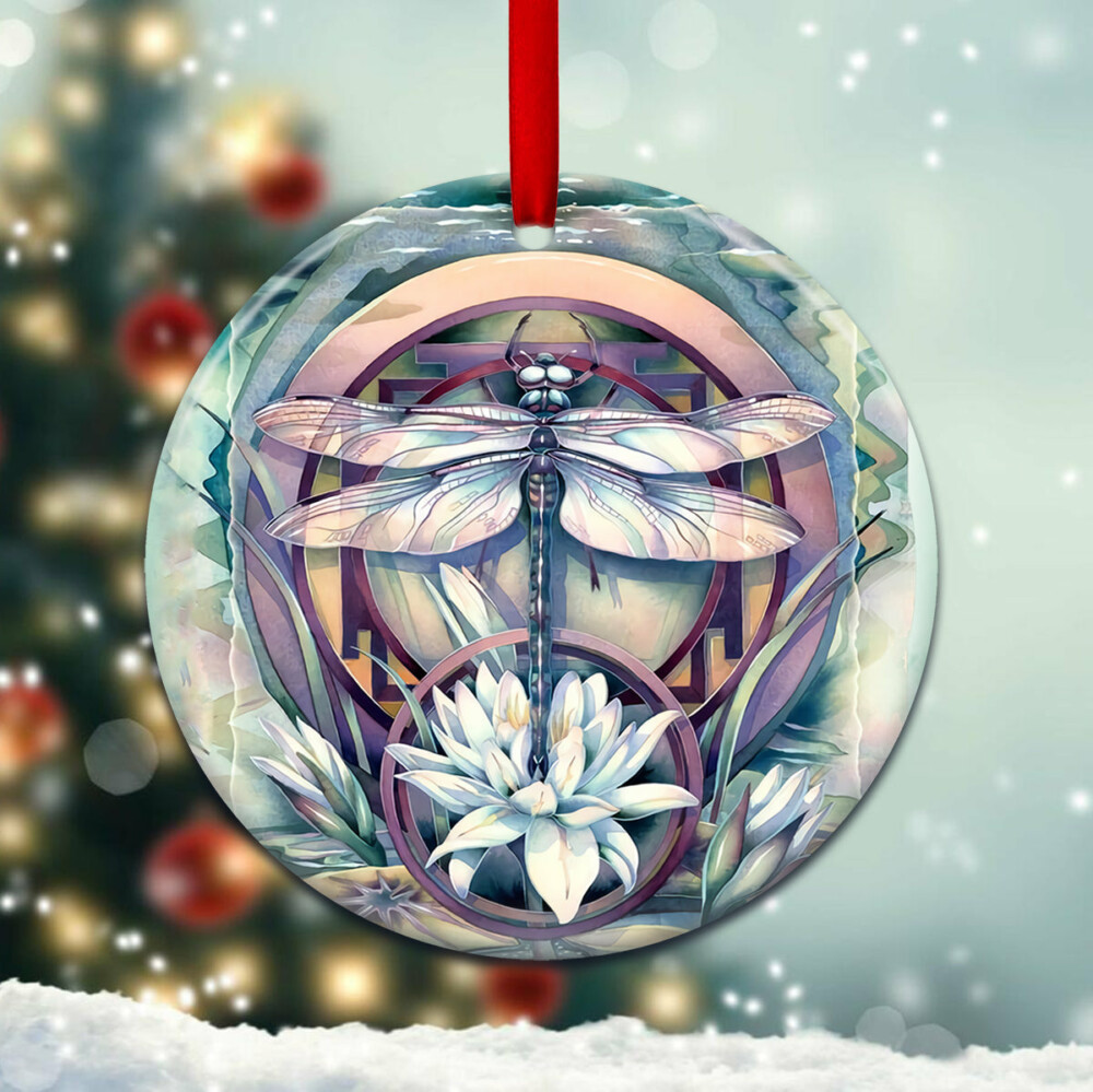 Dragonfly Art Love Flower - Circle Ornament - Owl Ohh - Owl Ohh