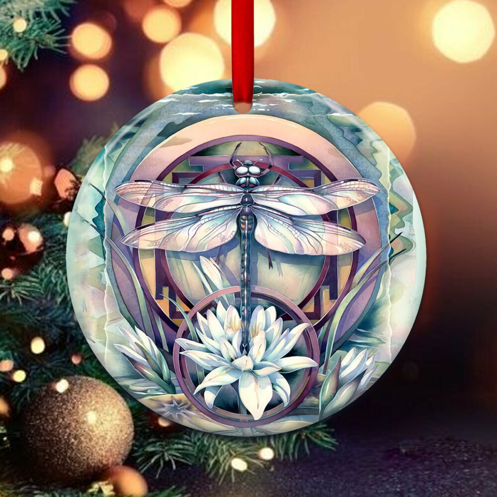 Dragonfly Art Love Flower - Circle Ornament - Owl Ohh - Owl Ohh