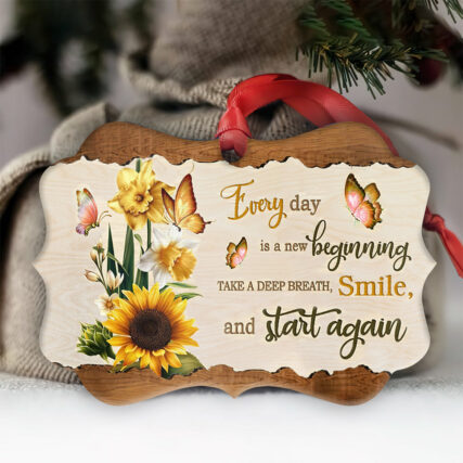 Butterfly Sunflower Motivation Start Again - Horizontal Ornament - Owl Ohh - Owl Ohh