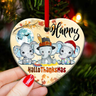 Elephant Happy HalloThanksMas Style - Heart Ornament - Owl Ohh - Owl Ohh