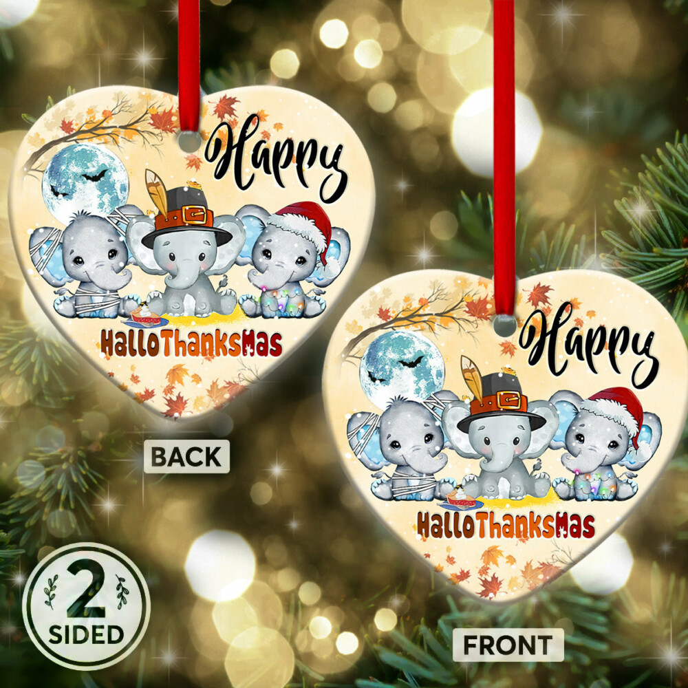 Elephant Happy HalloThanksMas Style - Heart Ornament - Owl Ohh - Owl Ohh