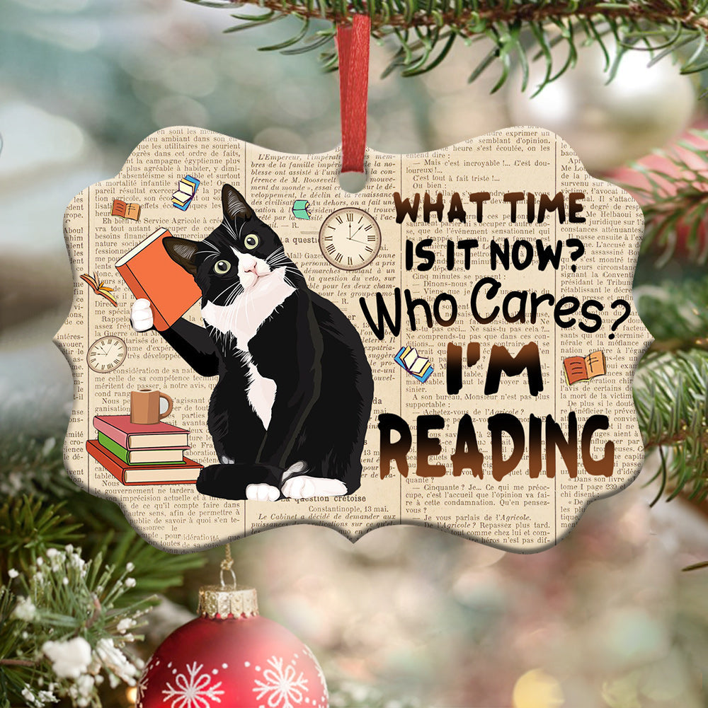 Book And Tuxedo Cat Who Cares - Horizontal Ornament - Owl Ohh - Owl Ohh