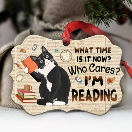 Book And Tuxedo Cat Who Cares - Horizontal Ornament - Owl Ohh - Owl Ohh