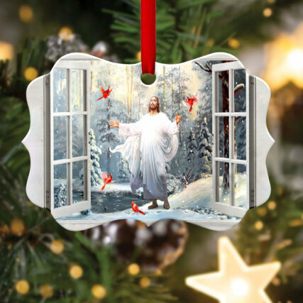 Jesus Faith God And Cardinal Outside Your House - Horizontal Ornament - Owl Ohh - Owl Ohh