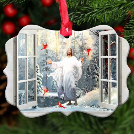 Jesus Faith God And Cardinal Outside Your House - Horizontal Ornament - Owl Ohh - Owl Ohh