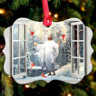 Jesus Faith God And Cardinal Outside Your House - Horizontal Ornament - Owl Ohh - Owl Ohh