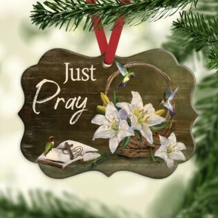 Hummingbird With Lily Flowers Just Pray - Horizontal Ornament - Owl Ohh - Owl Ohh