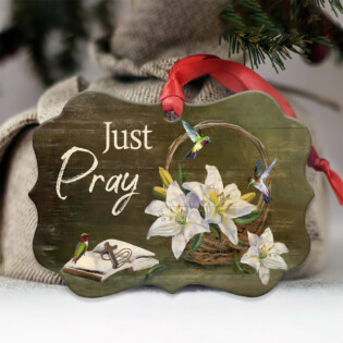 Hummingbird With Lily Flowers Just Pray - Horizontal Ornament - Owl Ohh - Owl Ohh