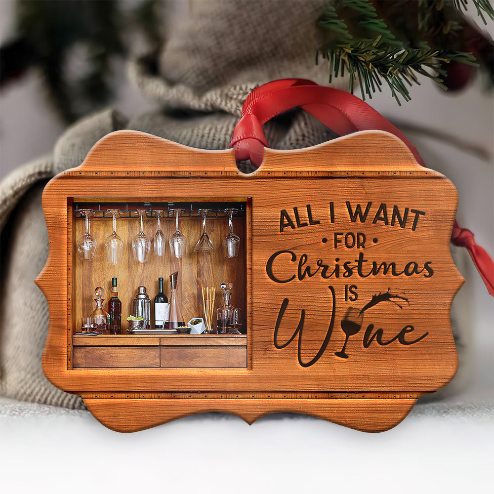 Wine All I Want For Christmas - Horizontal Ornament - Owl Ohh - Owl Ohh