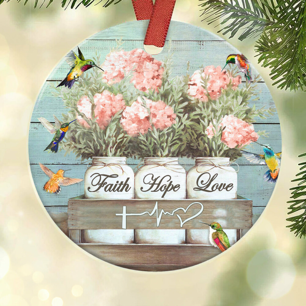 Hummingbird Faith Hope Love - Circle Ornament - Owl Ohh - Owl Ohh