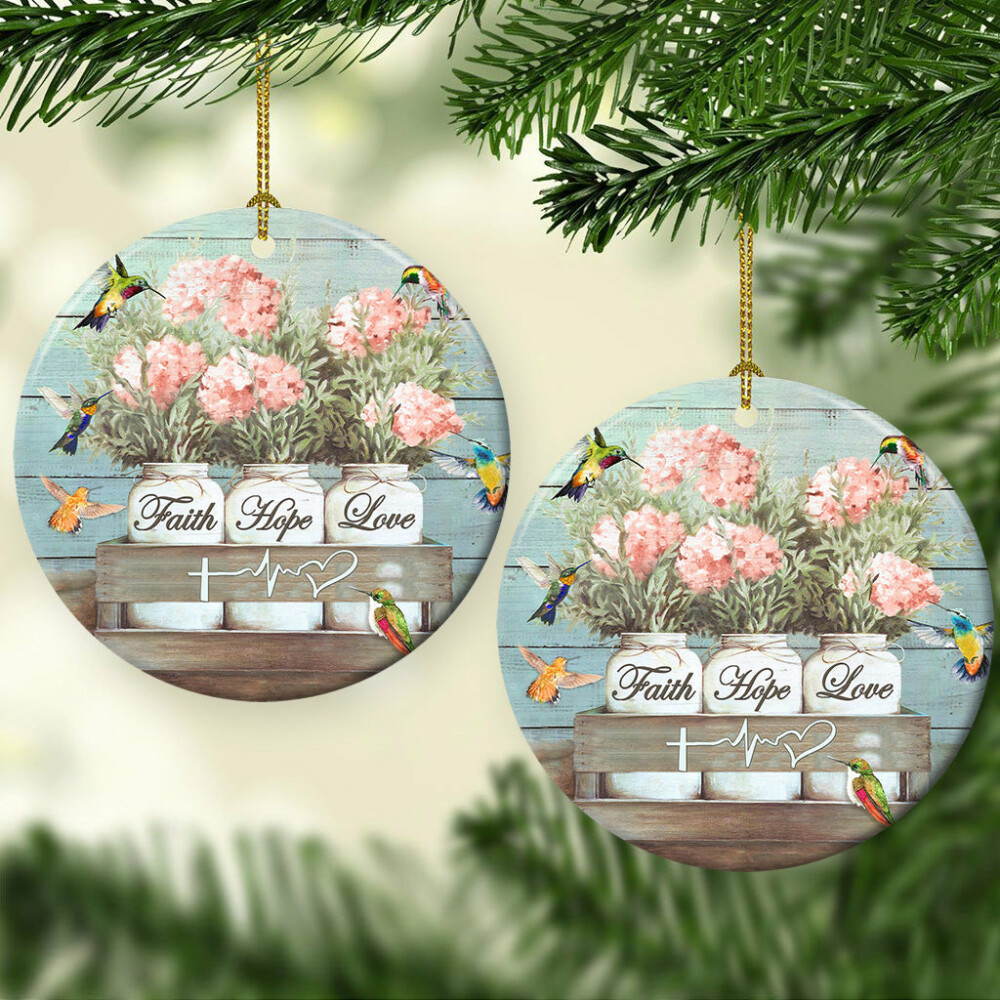 Hummingbird Faith Hope Love - Circle Ornament - Owl Ohh - Owl Ohh