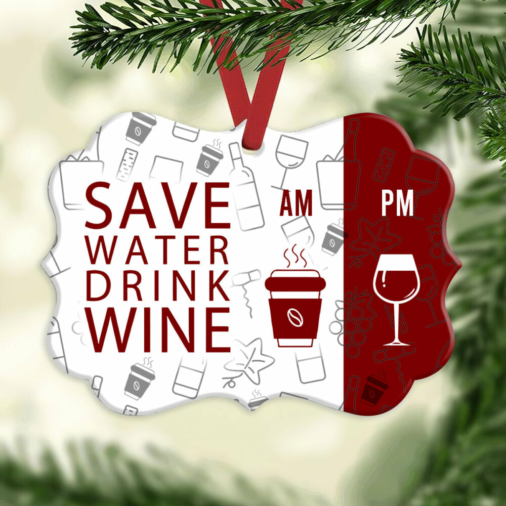 Wine Save Water Drink Wine - Horizontal Ornament - Owl Ohh - Owl Ohh