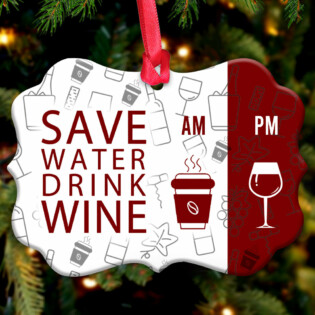 Wine Save Water Drink Wine - Horizontal Ornament - Owl Ohh - Owl Ohh