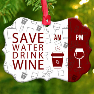 Wine Save Water Drink Wine - Horizontal Ornament - Owl Ohh - Owl Ohh