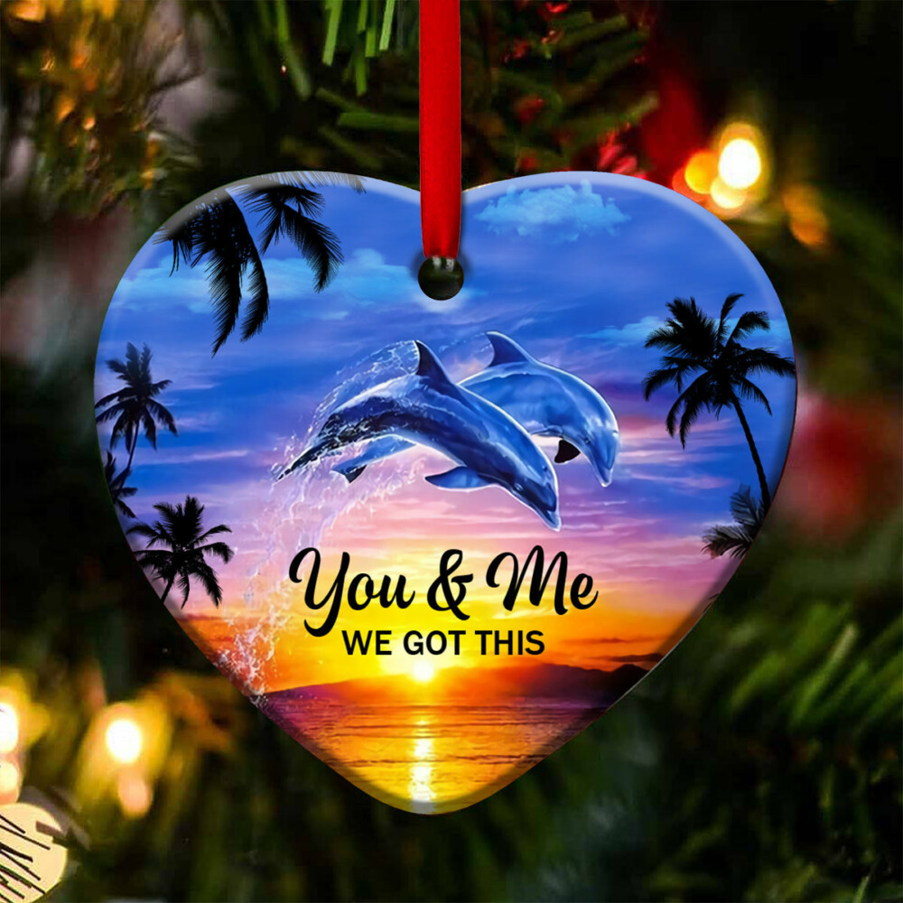 Dolphin Couple Sunset We Got This - Heart Ornament - Owl Ohh - Owl Ohh