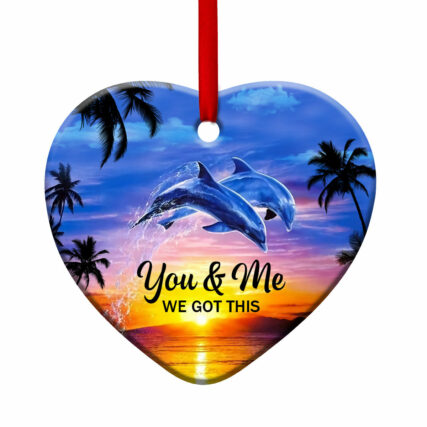 Dolphin Couple Sunset We Got This - Heart Ornament - Owl Ohh - Owl Ohh