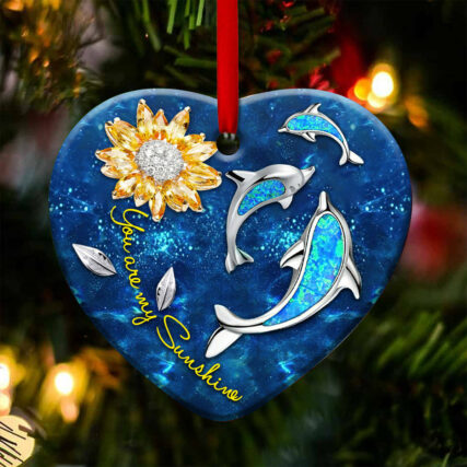Dolphin Sunflowers Jewelry Style - Heart Ornament - Owl Ohh - Owl Ohh