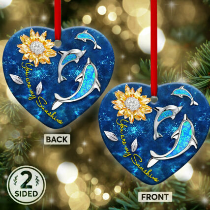 Dolphin Sunflowers Jewelry Style - Heart Ornament - Owl Ohh - Owl Ohh