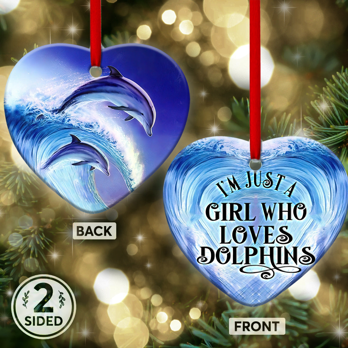 Dolphin Riding Wave Lover - Heart Ornament - Owl Ohh - Owl Ohh