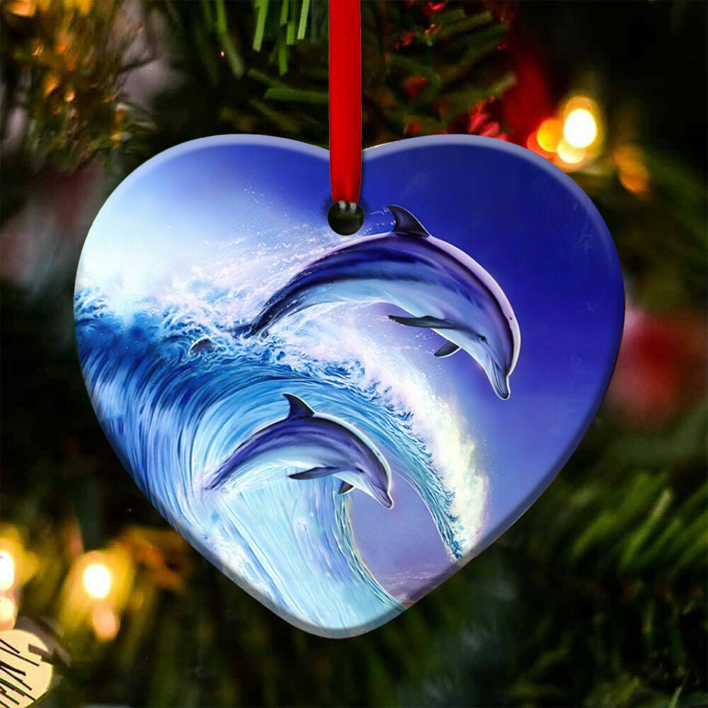 Dolphin Riding Wave Lover - Heart Ornament - Owl Ohh - Owl Ohh