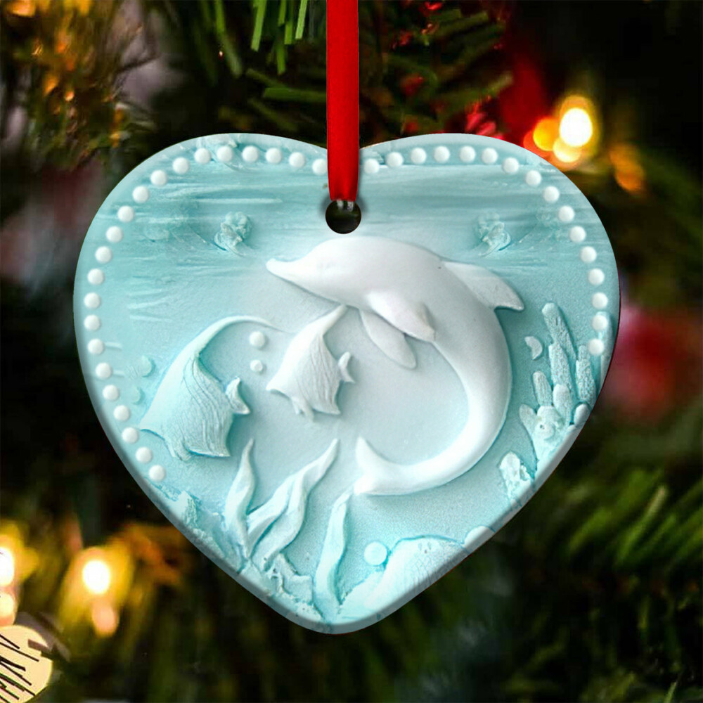 Dolphin Lover Ceramic Style - Heart Ornament - Owl Ohh - Owl Ohh