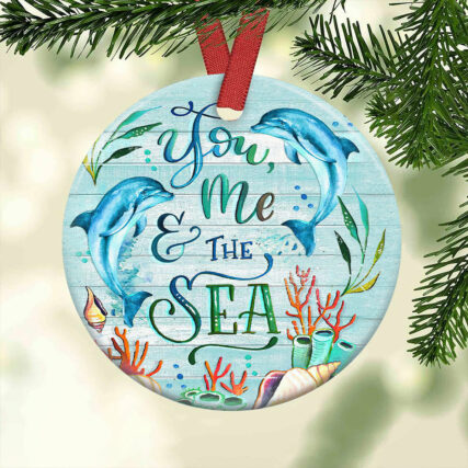 Dolphin Couple The Sea Wood Style - Circle Ornament - Owl Ohh - Owl Ohh