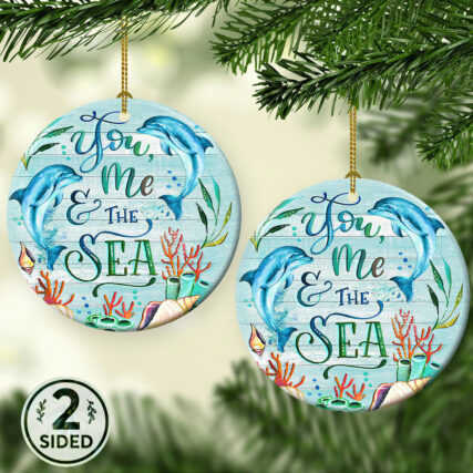 Dolphin Couple The Sea Wood Style - Circle Ornament - Owl Ohh - Owl Ohh