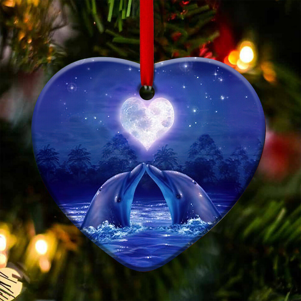 Dolphin Couple Lover Moon - Heart Ornament - Owl Ohh - Owl Ohh
