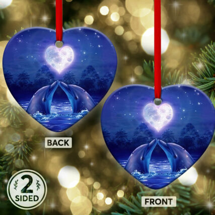 Dolphin Couple Lover Moon - Heart Ornament - Owl Ohh - Owl Ohh