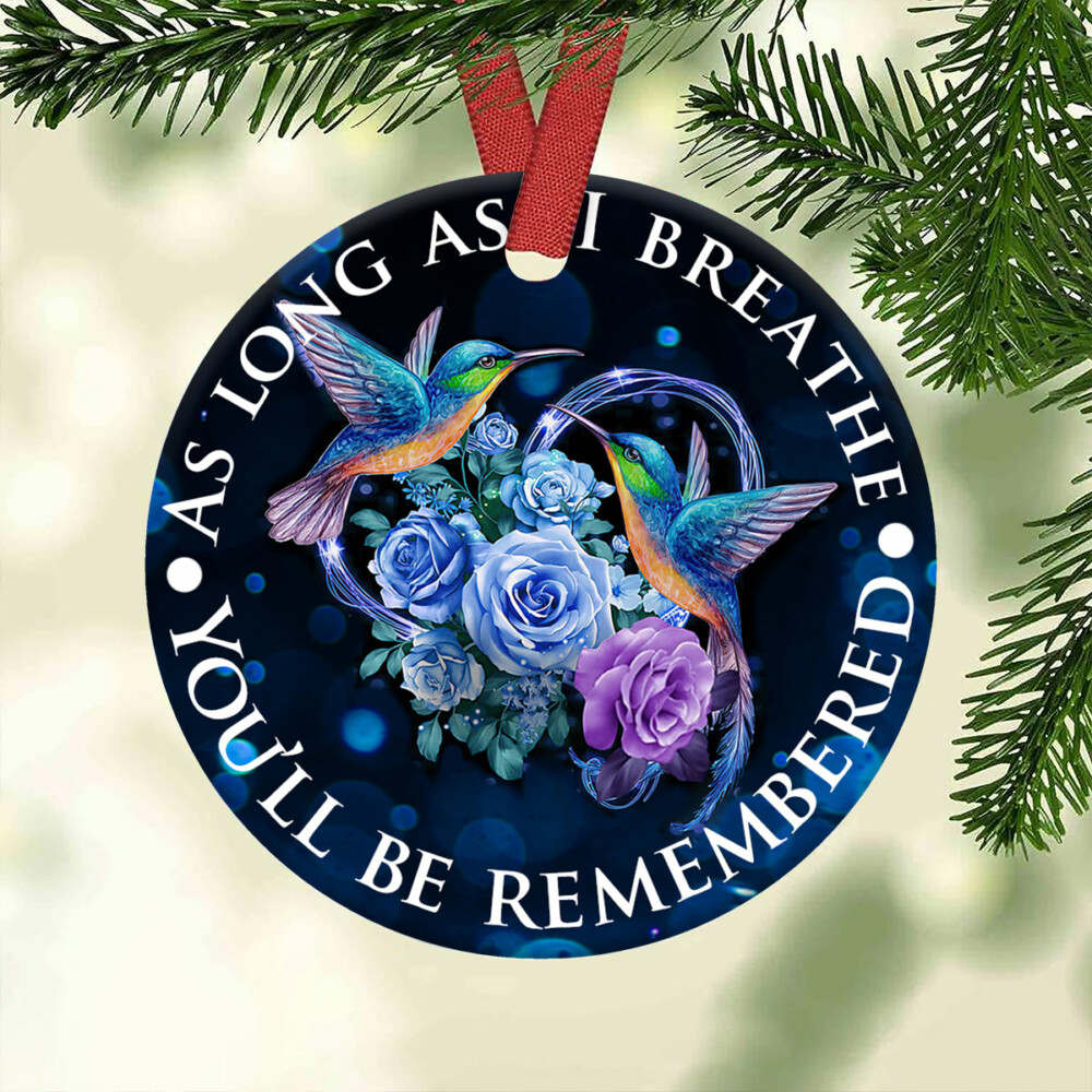 Hummingbird Memorial As Long As I Breathe - Circle Ornament - Owl Ohh - Owl Ohh