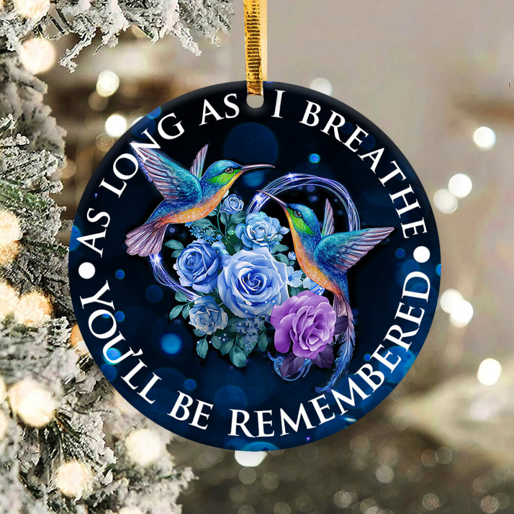 Hummingbird Memorial As Long As I Breathe - Circle Ornament - Owl Ohh - Owl Ohh