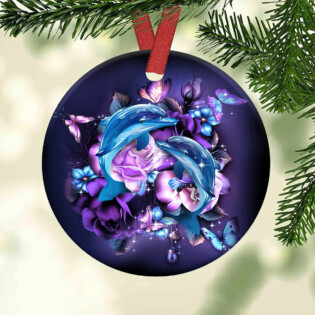 Dolphin Purple Magical Floral - Circle Ornament - Owl Ohh - Owl Ohh