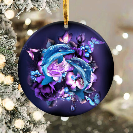 Dolphin Purple Magical Floral - Circle Ornament - Owl Ohh - Owl Ohh