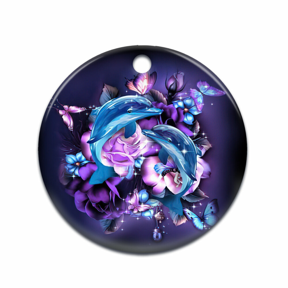 Dolphin Purple Magical Floral - Circle Ornament - Owl Ohh - Owl Ohh