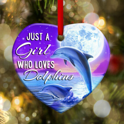 Dolphin Moon Just A Girl Lover - Heart Ornament - Owl Ohh - Owl Ohh