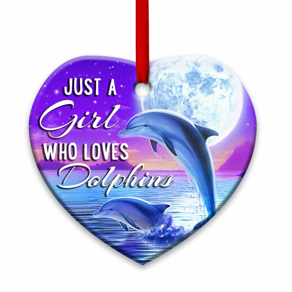 Dolphin Moon Just A Girl Lover - Heart Ornament - Owl Ohh - Owl Ohh