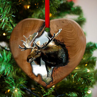 Hunting Wooden Style In Tree Moose Hunting - Heart Ornament - Owl Ohh - Owl Ohh