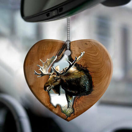 Hunting Wooden Style In Tree Moose Hunting - Heart Ornament - Owl Ohh - Owl Ohh
