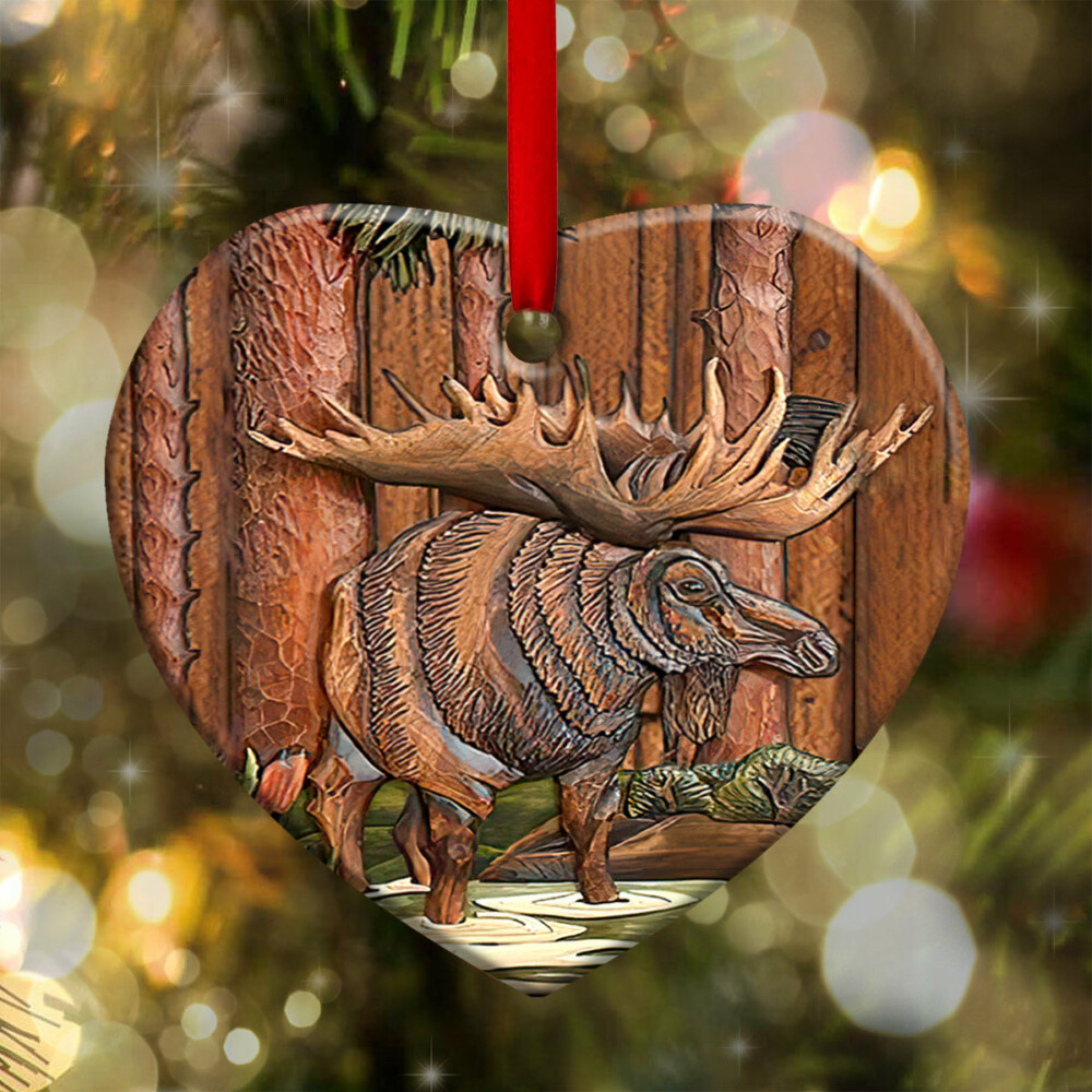 Hunting Wooden Style Moose Hunting - Heart Ornament - Owl Ohh - Owl Ohh